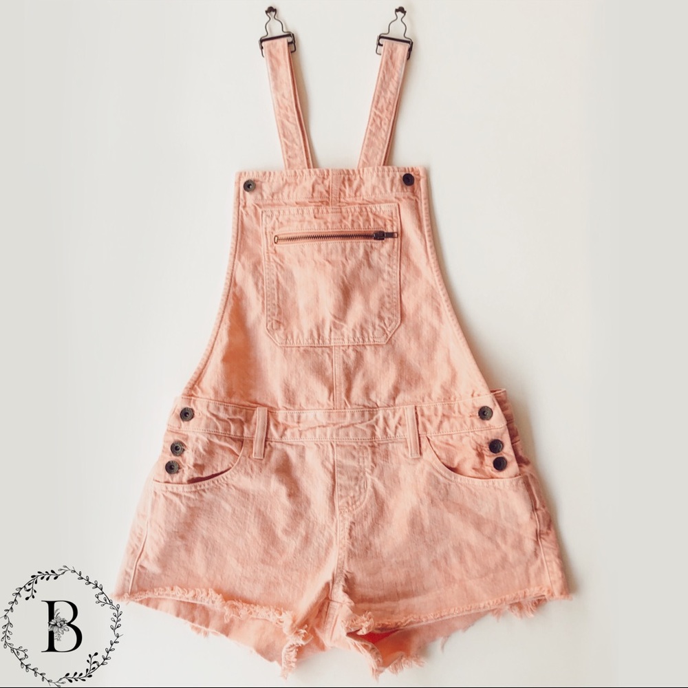 Pink Guess Frayed Short Overalls Acid Wash